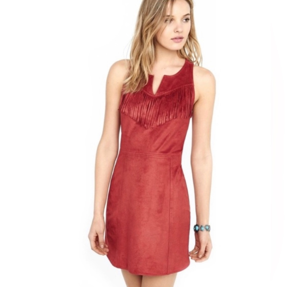 Express Red Suede Fringe Mini Dress Size L